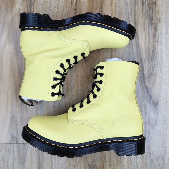 🩵NIB Dr. Martens Lemon Yellow Pascal Virginia Leather 1460 Boots Size 11 - Picture 6 of 15